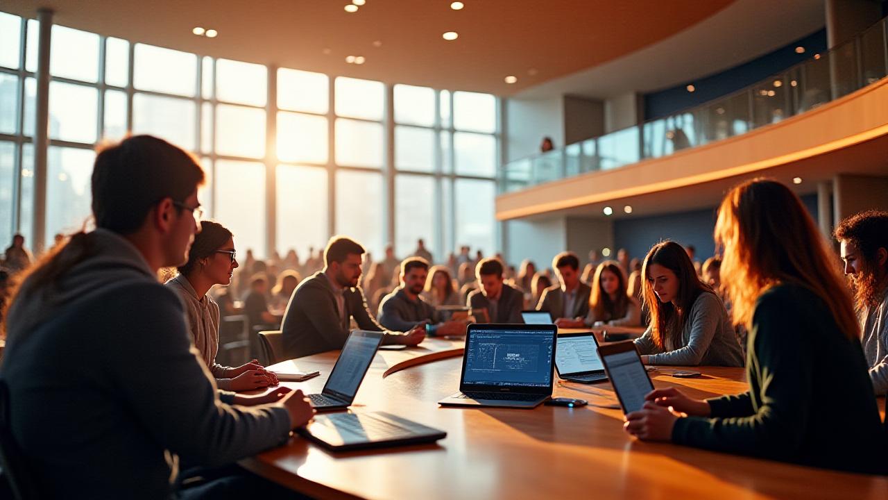 Aula colaborativa moderna con integración tecnológica avanzada